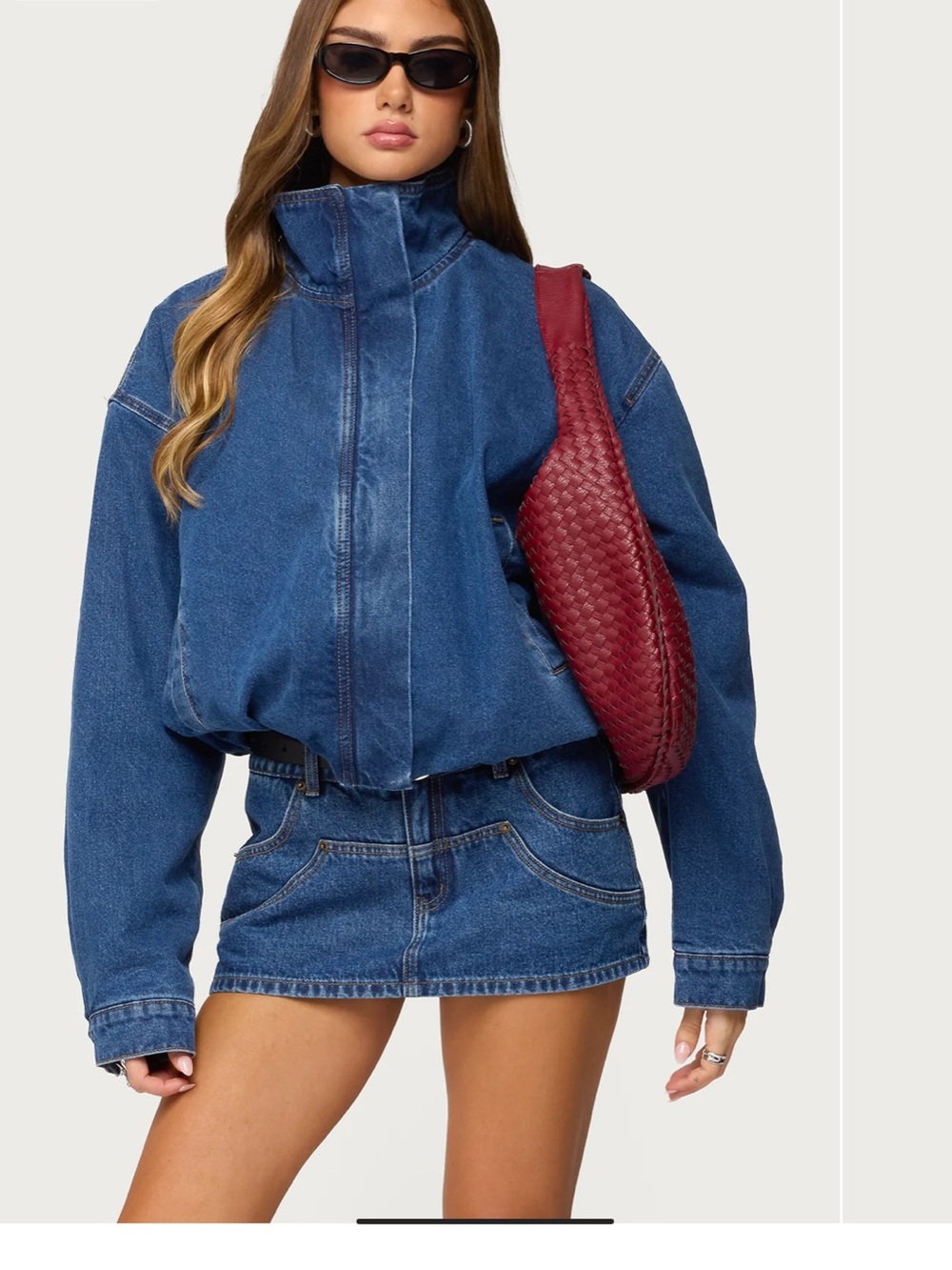 Edikted Hilary Oversized Denim Bomber Jacket - Picture 1 of 6